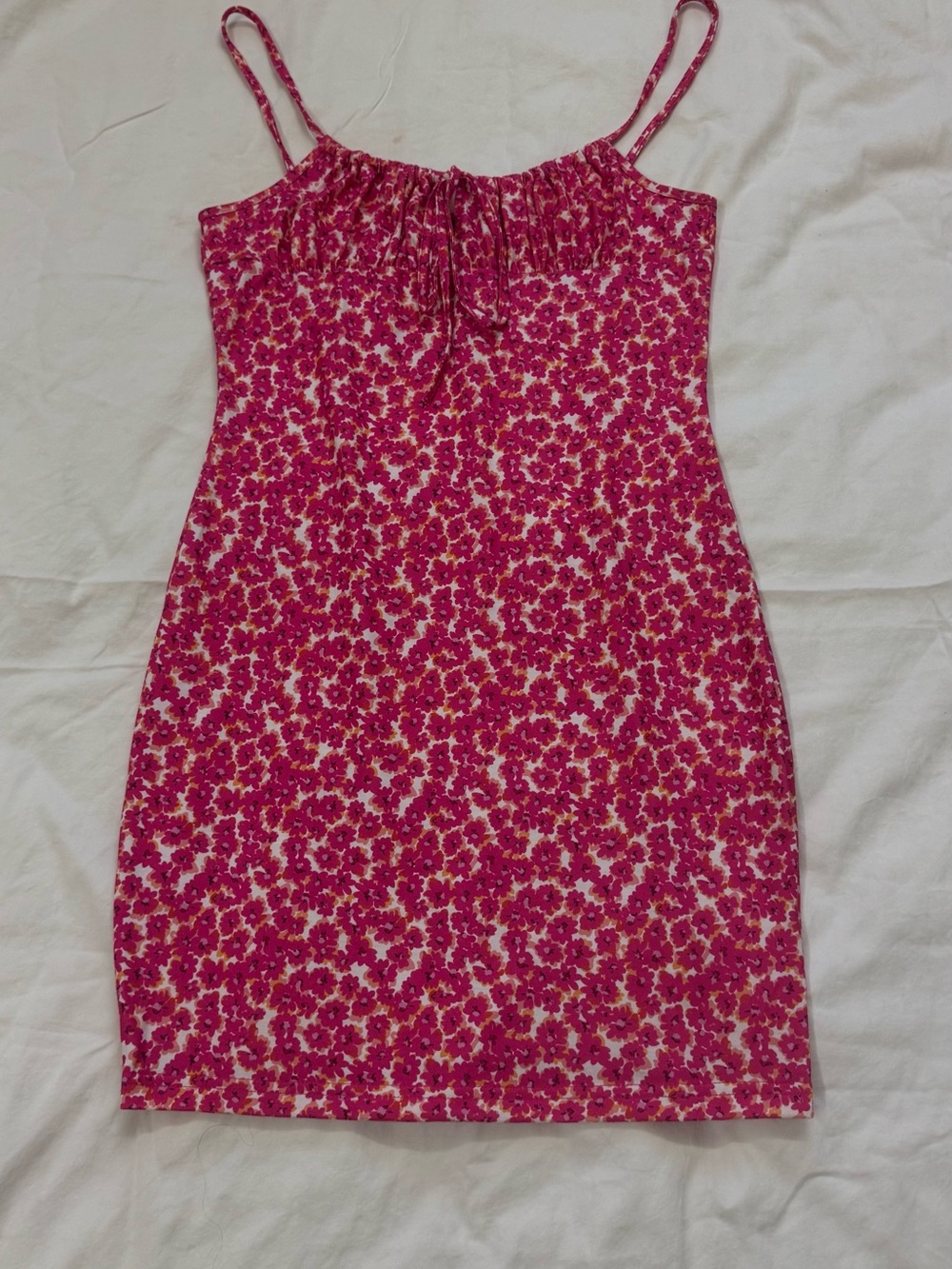 SHEIN Hot Pink Floral Spaghetti-Strap Mini Dress